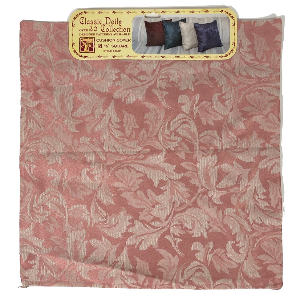 Pink Pillow Cushion Covers Zip Floral 16” Square Pink Cream Brocade Set of Four - Picture 8 of 13